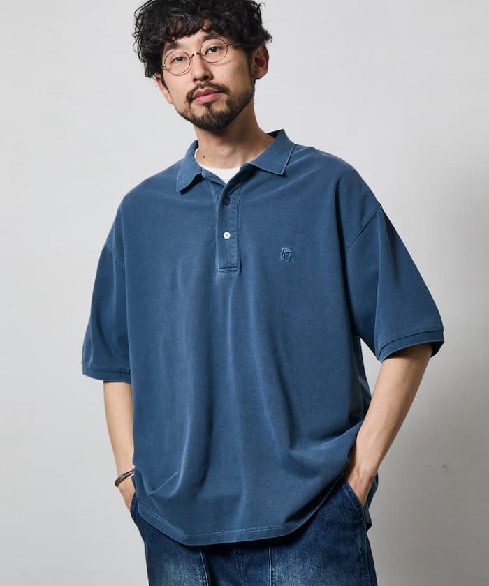 寬版復古加工單點刺繡短袖Polo衫