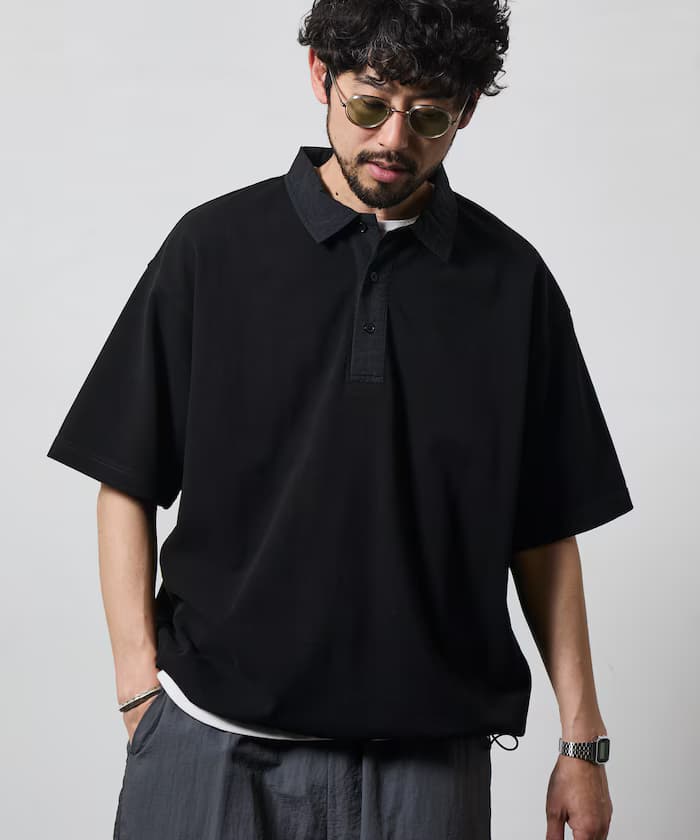 寬版束繩短袖科技polo衫
