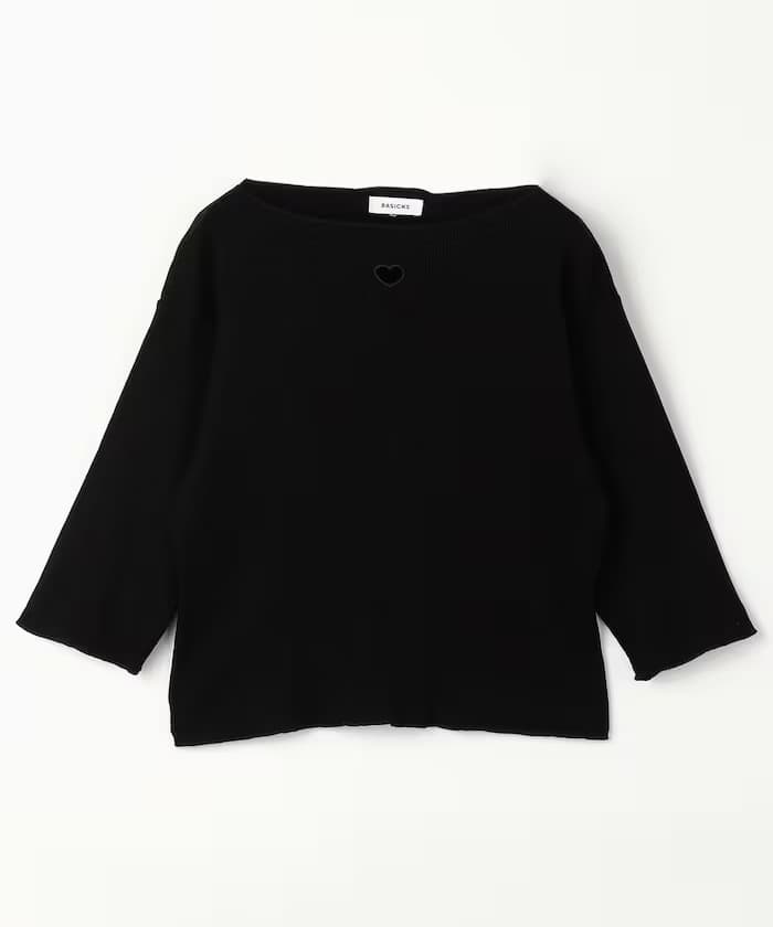 T Rib T-shirt 愛心刺繡 五分袖 棉質 羅紋上衣