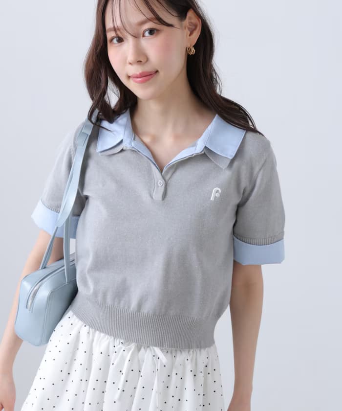 立領層次風短袖 Polo 針織衫