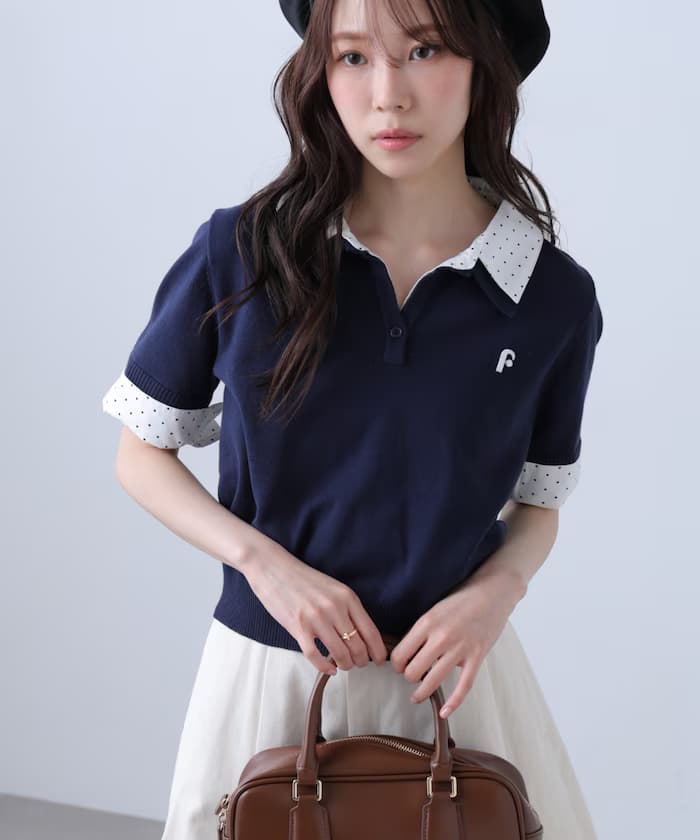 立領層次風短袖 Polo 針織衫