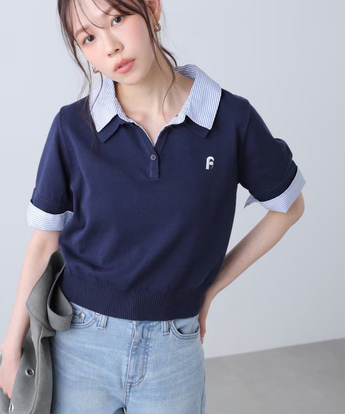 立領層次風短袖 Polo 針織衫