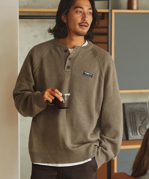THE CRAFT CREW PRODUCTS 多功能 可水洗 寬版 落肩亨利領針織上衣