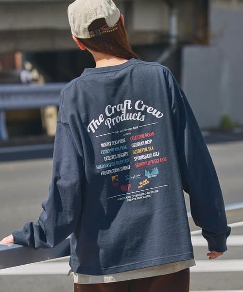 THE CRAFT CREW PRODUCTS 厚磅機能布料 寬版 背面印花圓領長袖T恤 / 抗菌防臭