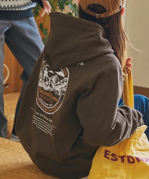 THE CRAFT CREW PRODUCTS 美式厚棉 寬版 背面印花 落肩短袖套頭連帽衫
