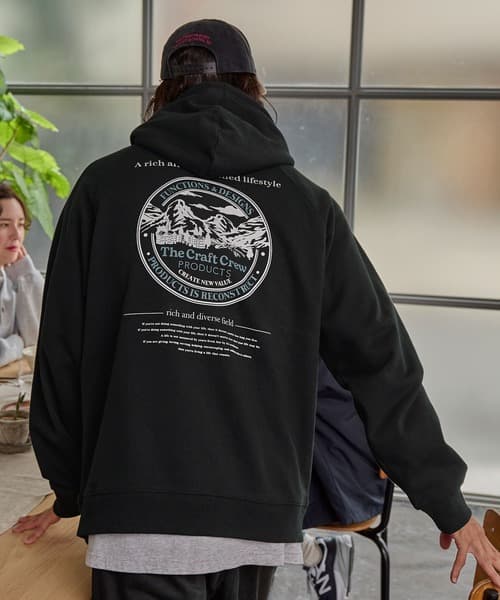 THE CRAFT CREW PRODUCTS 美式厚棉 寬版 背面印花 落肩短袖套頭連帽衫