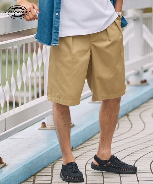 Dickies 聯名限定 TC斜紋 雙褶 鬆緊寬版短褲【THE CRAFT CREW PRODUCTS】