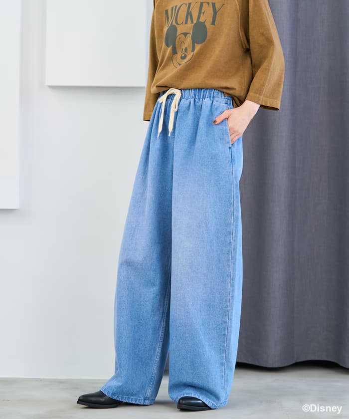 <小個子尺寸>水洗加工 鬆緊丹寧褲子 限定展開色系