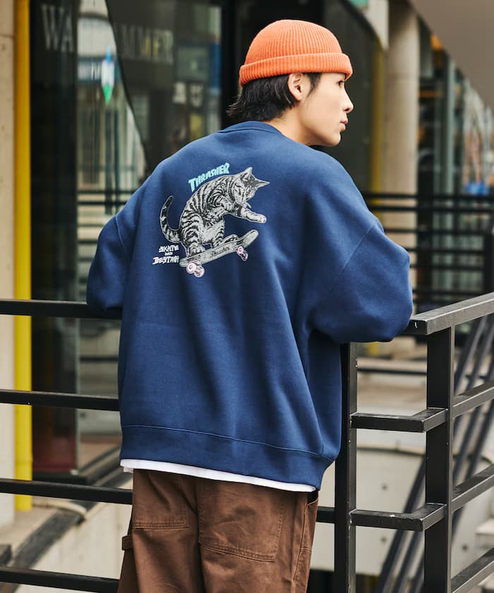 THRASHER 聯名限定 貓咪背面印花 圓領衛衣【限定款】