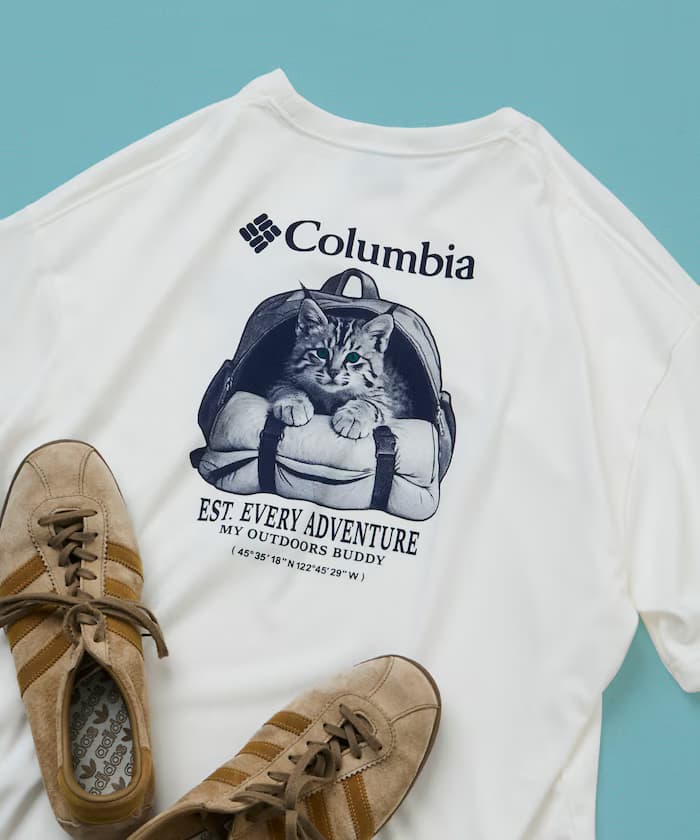 Columbia×FREAK'S STORE 別注 Imperial Park 貓咪圖案後背印花 圓領T恤 【限定展開】